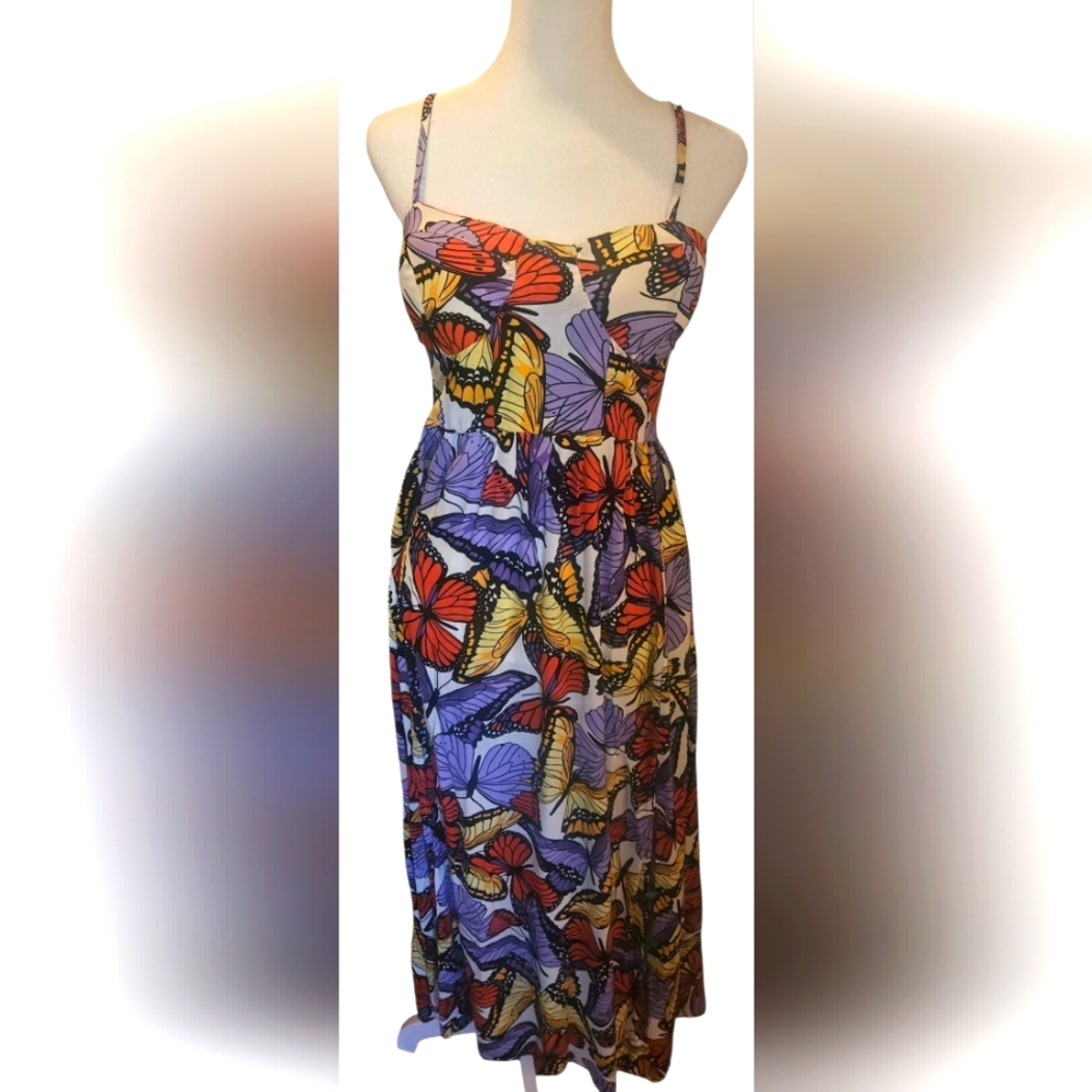 Jolie & Joy Butterfly Dress Boho Colorful Artsy Midi Maxi Adjustable Size Medium
